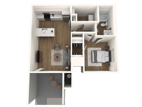 Floor plan for 1 bed, 1 bath, 848 sqft